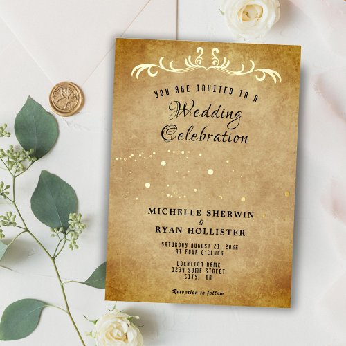 Old Paper Ornament Romantic Old Fashion Wedding Foil Invitation
