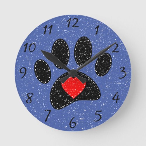 Old Paper Print Dog Lover Blue Round Clock