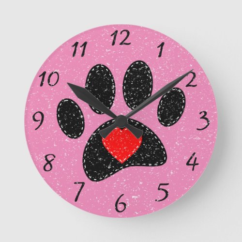 Old Paper Print Dog Lover Pink Round Clock