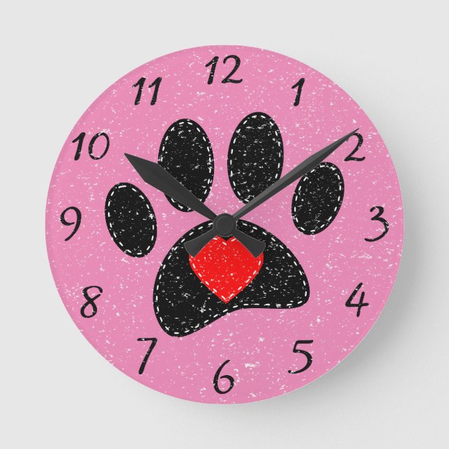 Old Paper Print Dog Lover Pink Round Clock (Front)