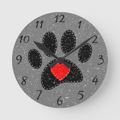 Old Paper Print Dog Lover  Round Clock