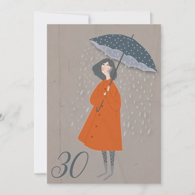 Old Paper Proud Lady In The Rain 30th Birthday Invitation (Front)
