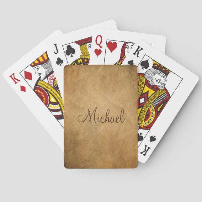 Old paper texture personalized name poker cards (Back)