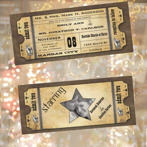 Old Paper Ticket Vintage Modern Typography Wedding Invitation