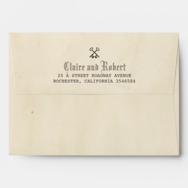 Old Paper Vintage Keys Wedding Envelope (Back (Top Flap))