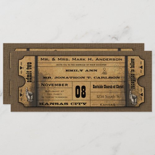 Old Paper Vintage Modern Typography Ticket Wedding Invitation