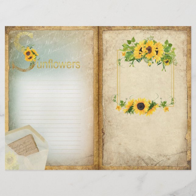 Old Parchment Collage Sunflower Journal Page (Front)