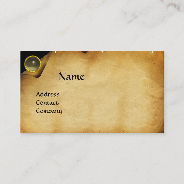 OLD PARCHMENT, GEM STONE, MONOGRAM grey Business Card (Front)