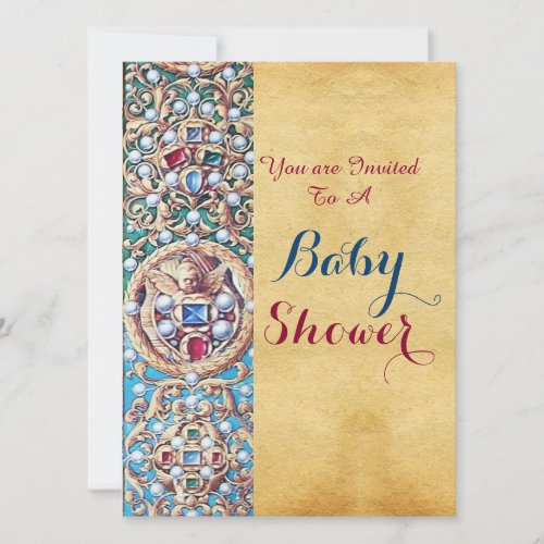 OLD PARCHMENT GEMSTONESPEARLSANGELS Baby Shower Invitation