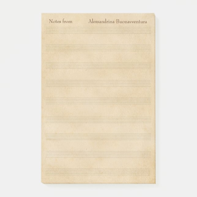 Old Parchment Look Blank Music Staff Custom Text Post-it Notes (Front)