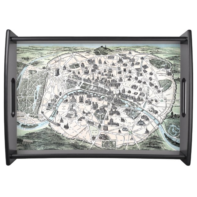 Old Paris France Map 1878 Monuments Serving Tray (Front)