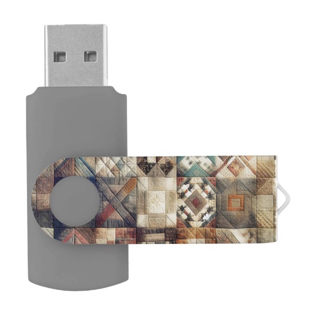Old Patchwork Quilt Design Flash Drive (Opened)