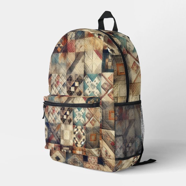 Old Patchwork Quilt Pattern Printed Backpack (Back Corner Right)
