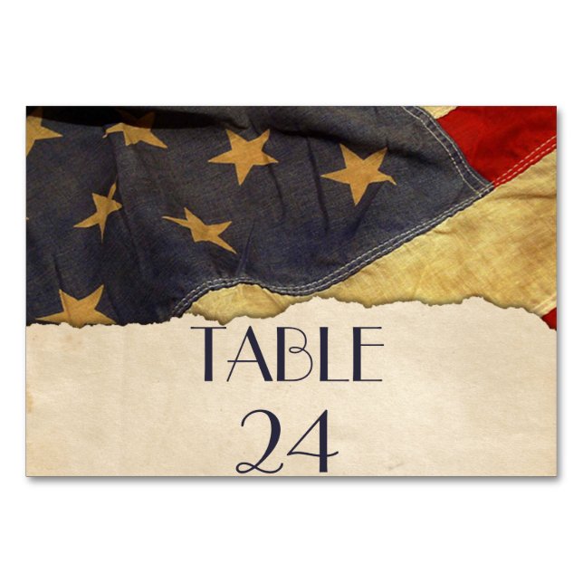 Old Patriotic Vintage Flag Military Wedding Table Number (Back)