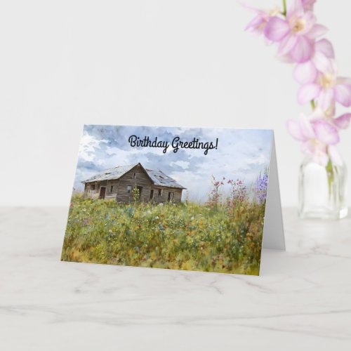 Old Person Old House Pretty Art Birthday Card