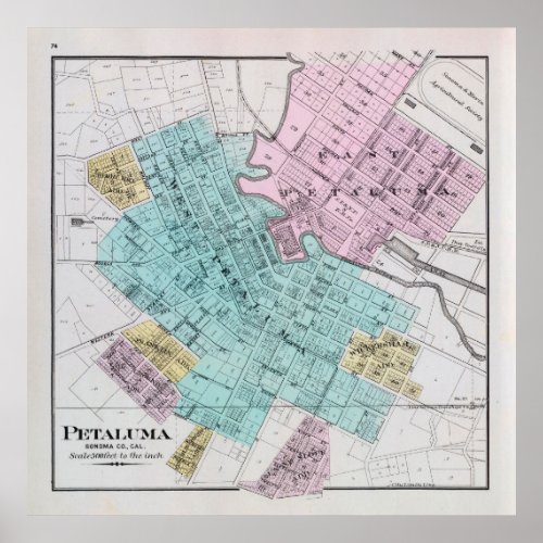 Old Petaluma CA Map 1898 Poster