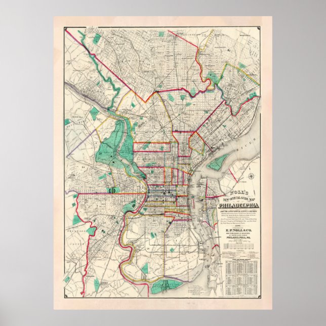 Old Philadelphia PA Map (1890)  Poster (Front)