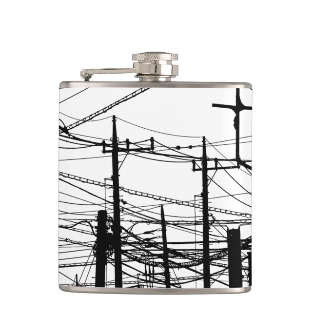 Old Phone and Power Lines Flask (Front)