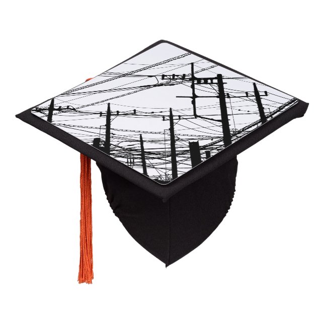 Old Phone and Power Lines Graduation Cap Topper (Angled)
