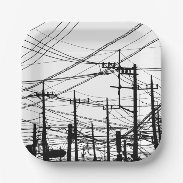 Old Phone and Power Lines Paper Plates (Front)