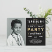 Old Photo Adult Birthday Party Invitations - Black (Standing Front)