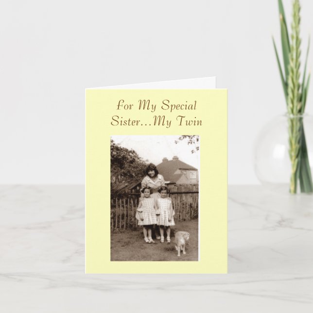 Old photo cute identical twin girl sister versed card (Front)