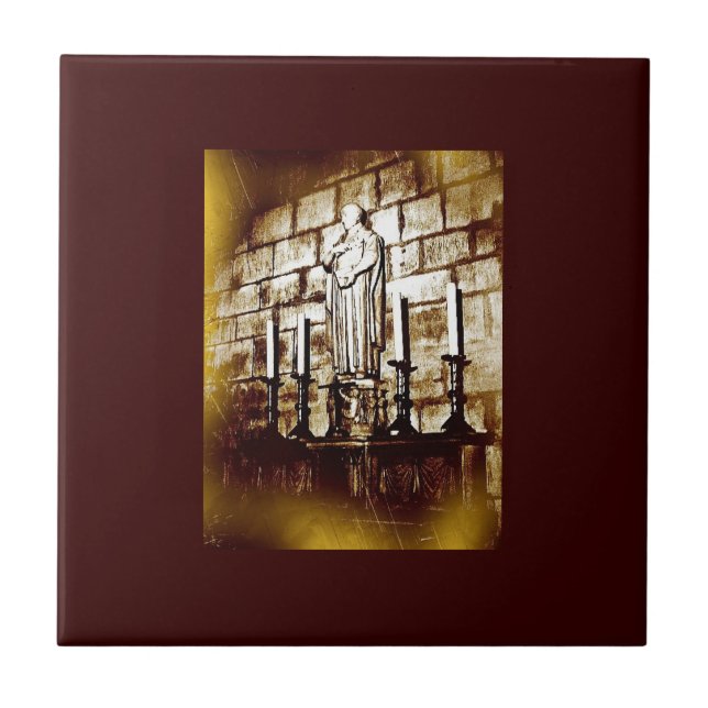 Old Photo Notre Dame Statue Ceramic Tile (Front)