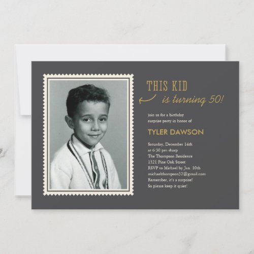 Old Photo Surprise Birthday Party Invitations - Old photo surprise birthday party invitations. Great for adults or any age. Personalize the wording, and upload your photo for your party needs.