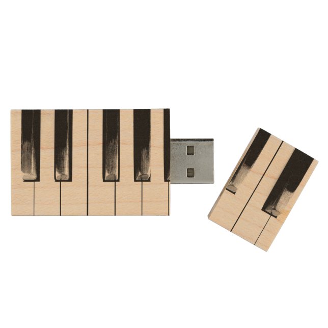 Old Piano Keys Cool Fun Wood Flash Drive (Opened)