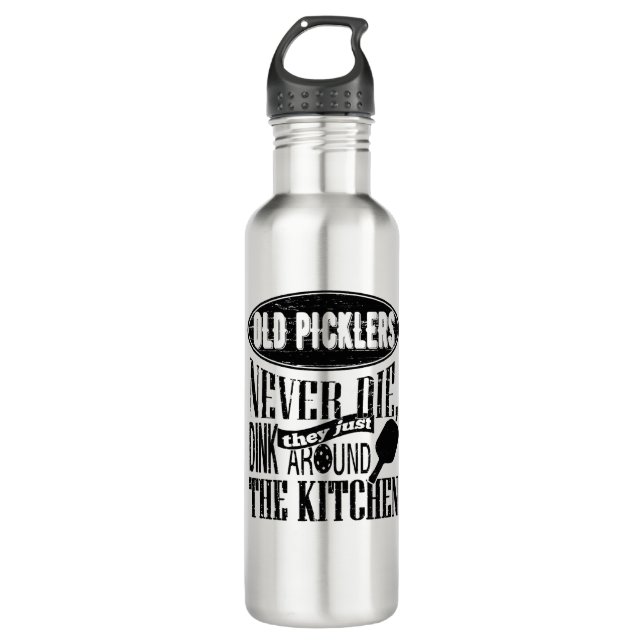 Old Picklers Never Die Pickleball Gift Stainless Steel Water Bottle (Front)