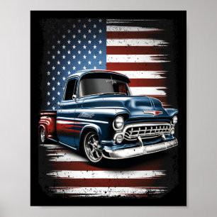 Old Pickup Truck American Flag 4th Of July Patriot Poster