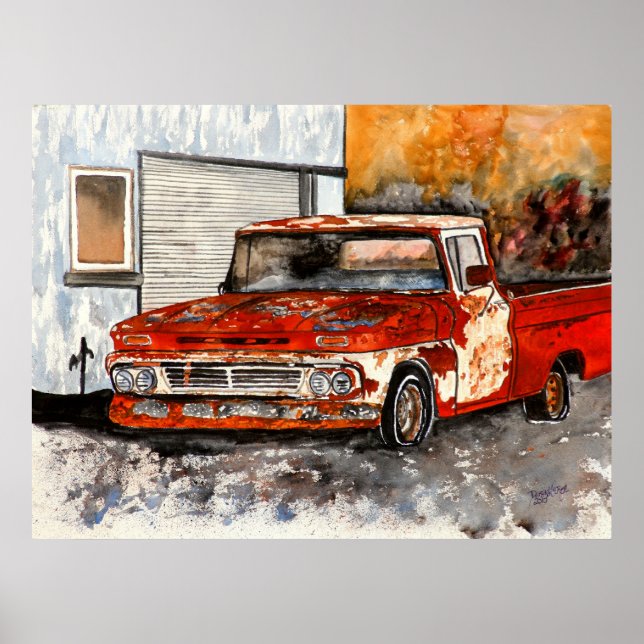 old pickup truck antique vintage 1950s art poster (Front)