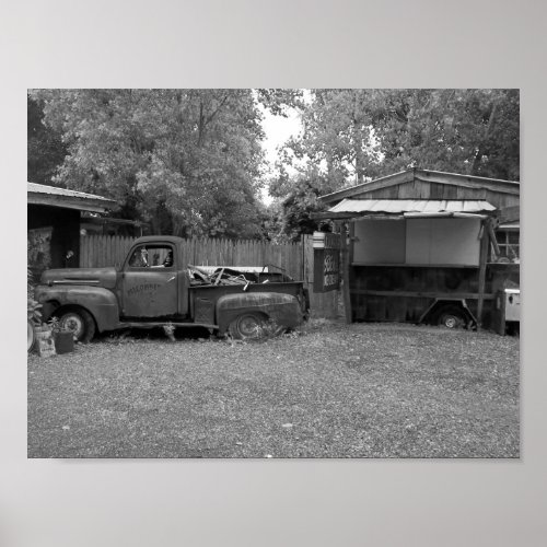 Old Pickup Truck Black And White Photography Poster