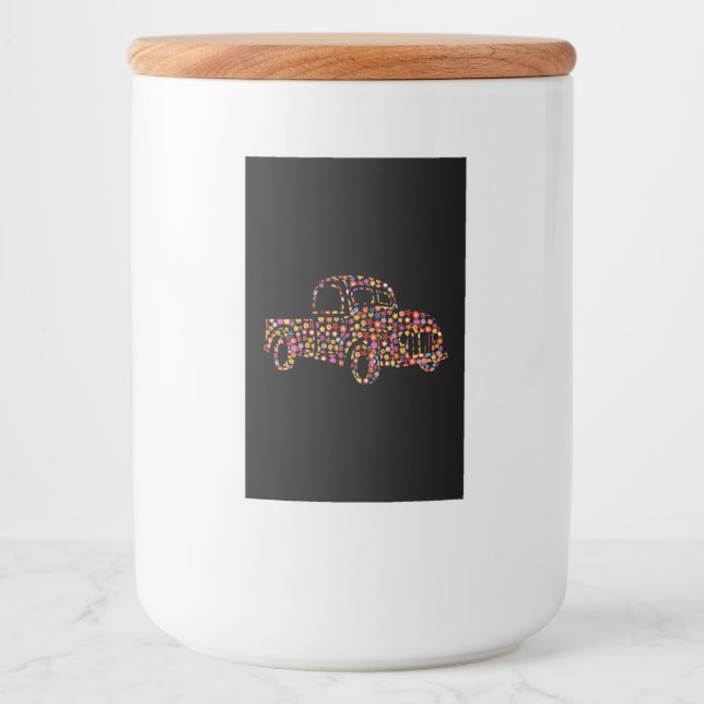 Old Pickup Truck Flower Pattern Food Label (Front)