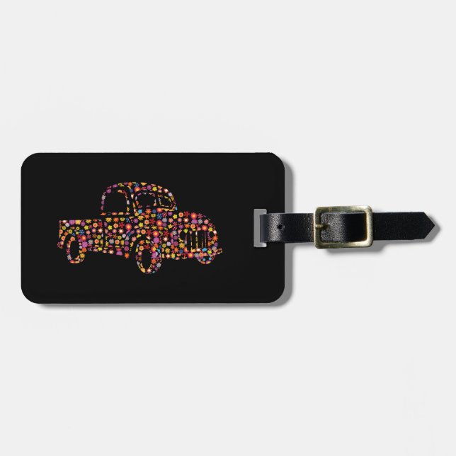 Old Pickup Truck Flower Pattern Luggage Tag (Front Horizontal)