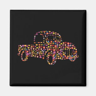 Old Pickup Truck Flower Pattern Magnet