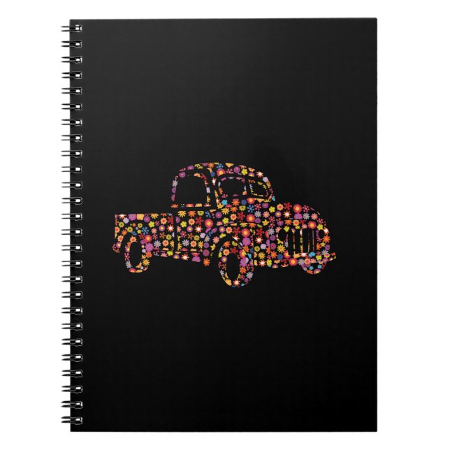 Old Pickup Truck Flower Pattern Notebook (Front)