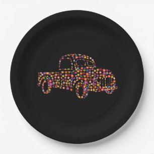 Old Pickup Truck Flower Pattern Paper Plates
