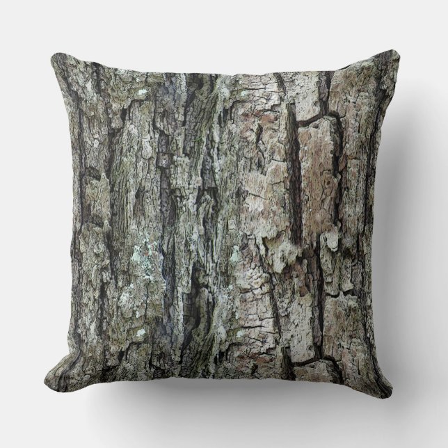 Old Pine Bark Rustic Wooden Throw Pillow (Front)