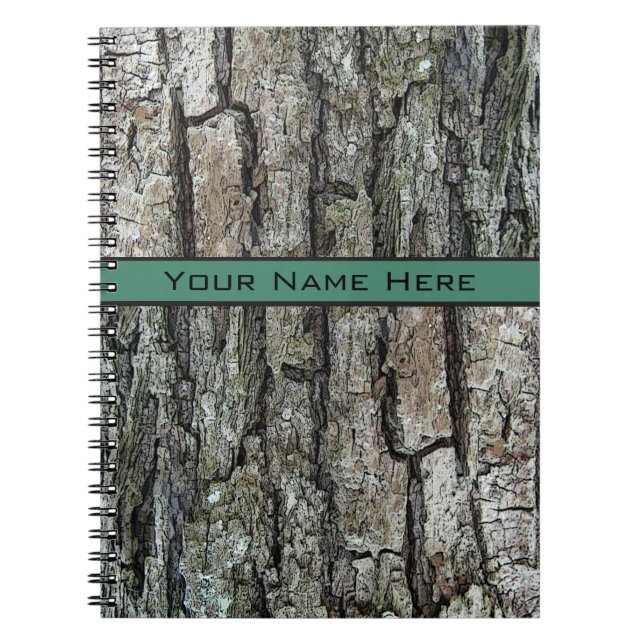 Old Pine Bark with any Color Name Banner Notebook (Front)