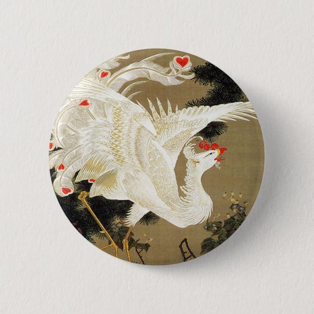 Old Pine Tree and White Phoenix by Ito Jakuchu Button (Front)