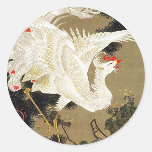 Old Pine Tree and White Phoenix by Ito Jakuchu Classic Round Sticker