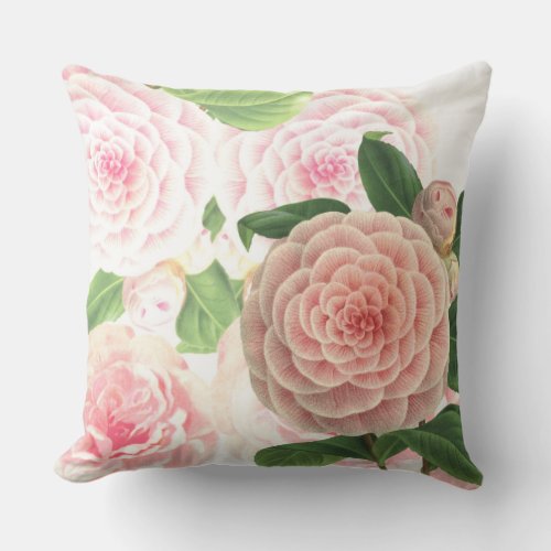 Old Pink Flowers Roses Peony Botanical Collage Throw Pillow