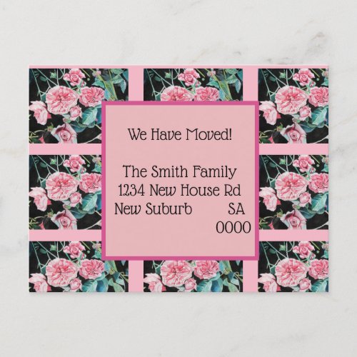 Old Pink Roses New Address Postcard We Are Moving Postcard