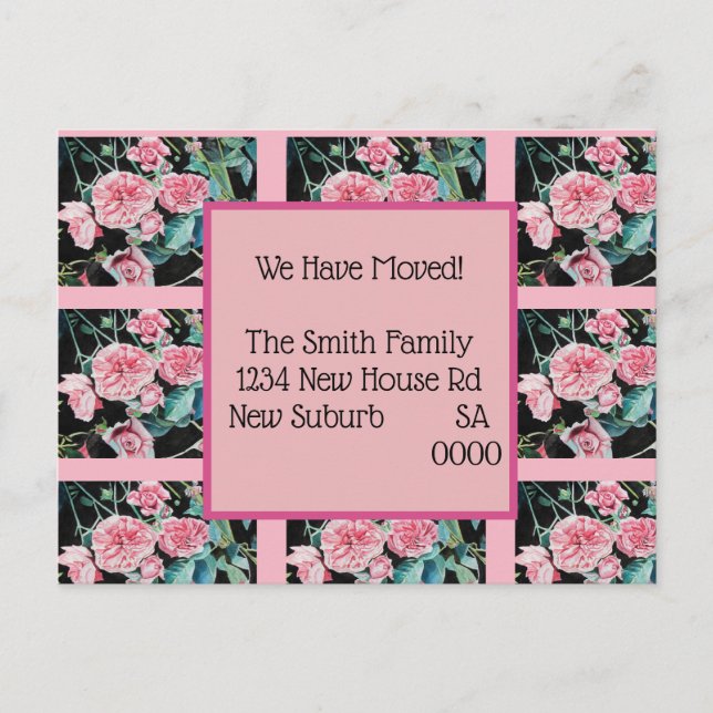 Old Pink Roses New Address Postcard, We Are Moving Postcard (Front)