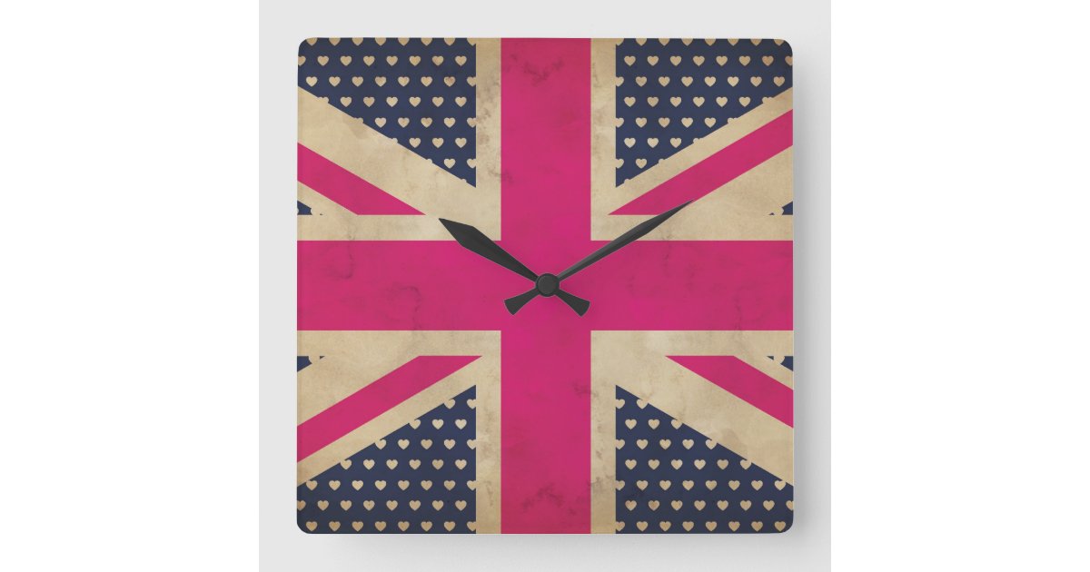 Old Pink Union Jack Flag Wall Clock | Zazzle