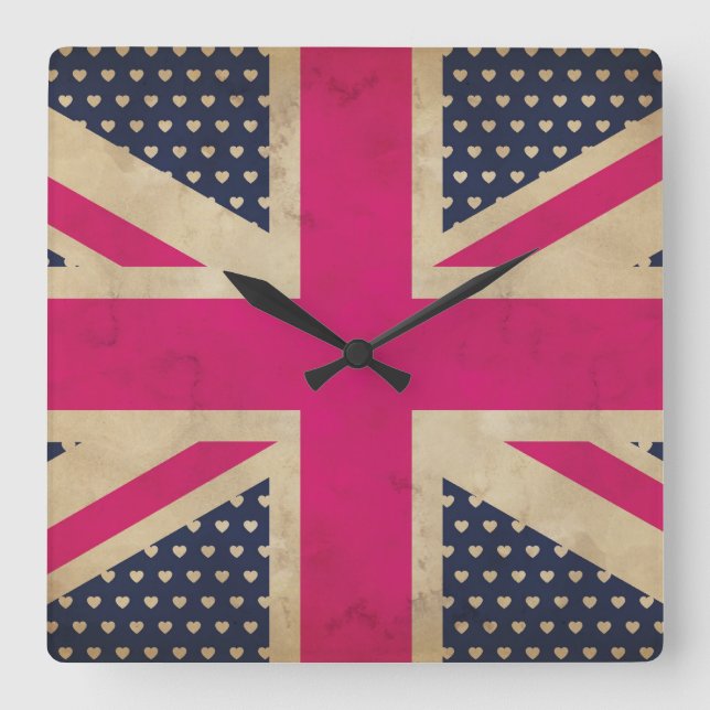Old Pink Union Jack Flag Wall Clock (Front)