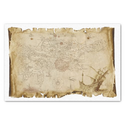 Old Pirate Map Pirate Ship in Storm Decoupage Tissue Paper