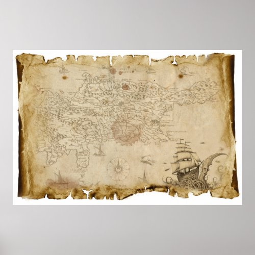 Old pirate map poster