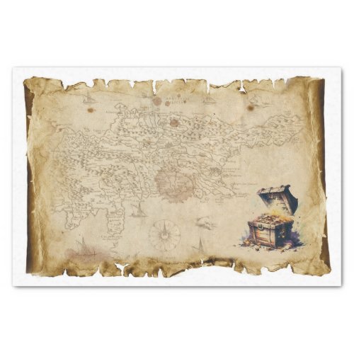 Old Pirate Map Treasure Chest Compass Decoupage  Tissue Paper